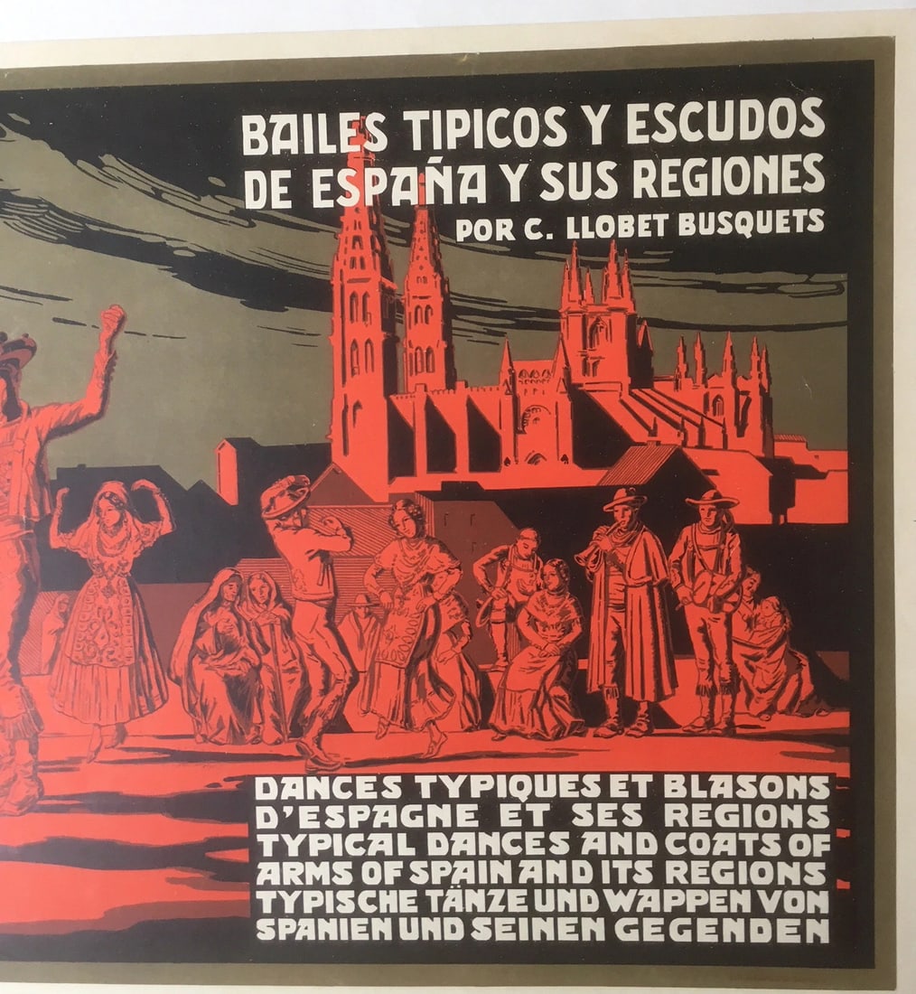 Original Vintage c.1940 Spanish Tipicos Bailes Dance Poster Linen Backed - 3