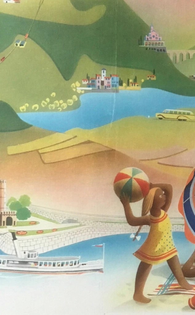 Original Vintage c. 1960 Swiss Travel Ete en Suisse Poster Linen Backed - 4