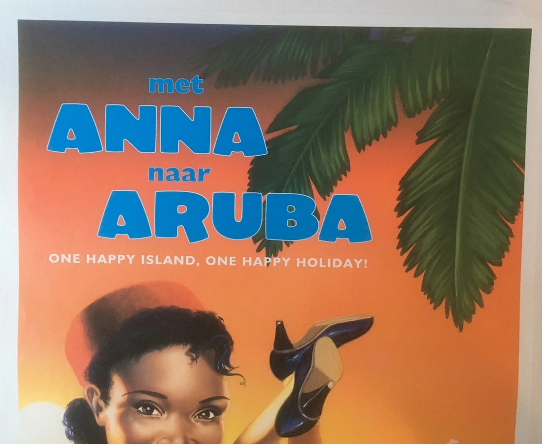 Original Vintage Martinair Airlines Aruba Poster Linen Backed - 3