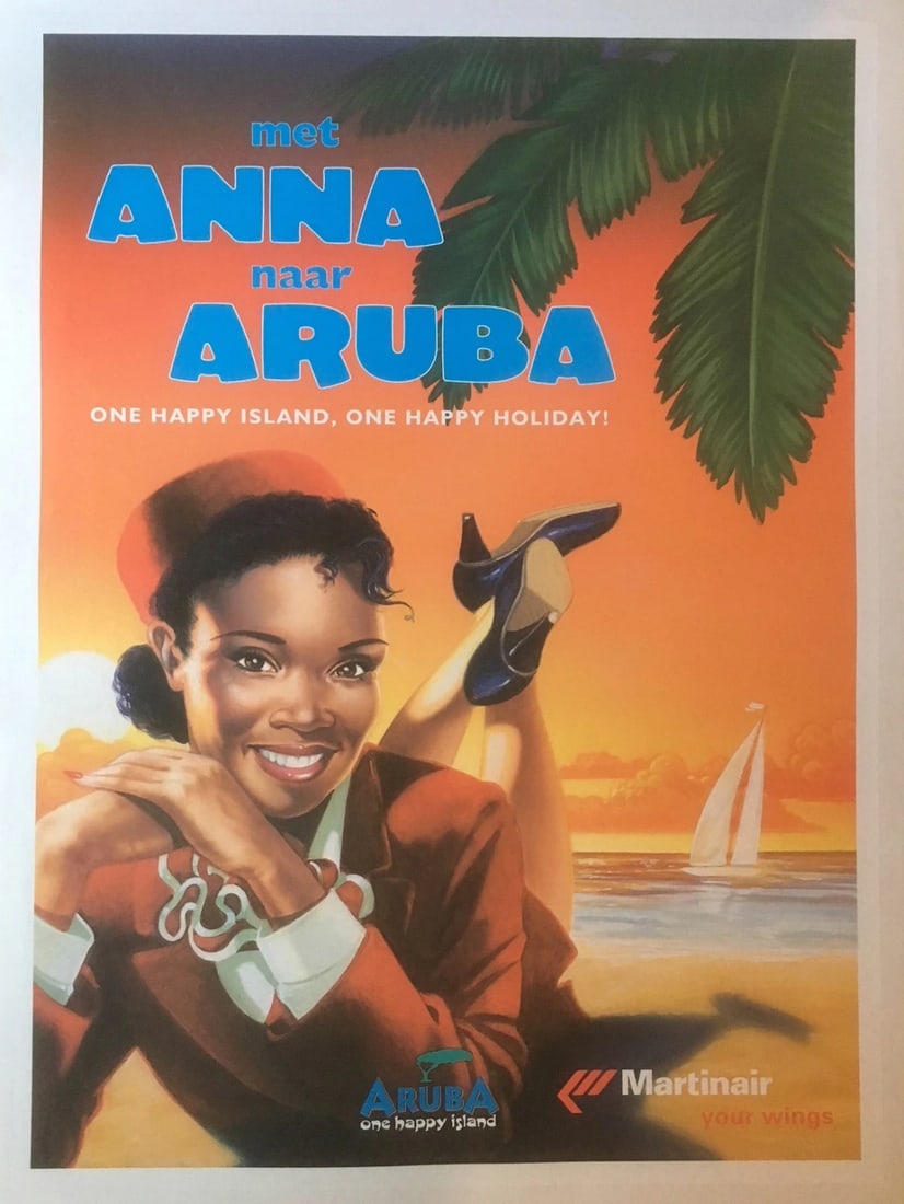 Original Vintage Martinair Airlines Aruba Poster Linen Backed - 4