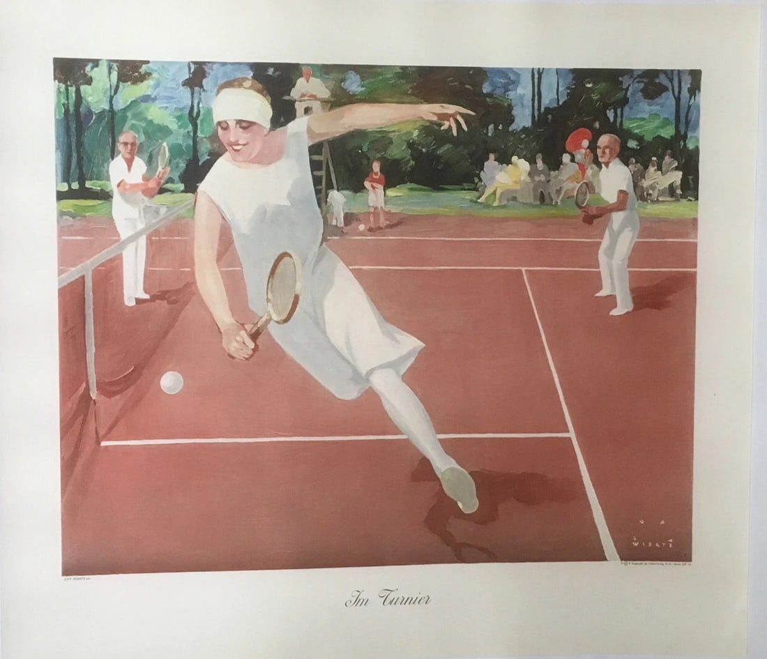 Original Vintage 1929 German Jupp Wiertz Im Turnier Tennis Poster Linen Backed (1 of 3)