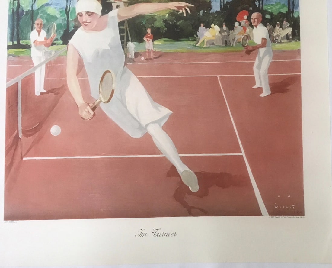 Original Vintage 1929 German Jupp Wiertz Im Turnier Tennis Poster Linen Backed - 2