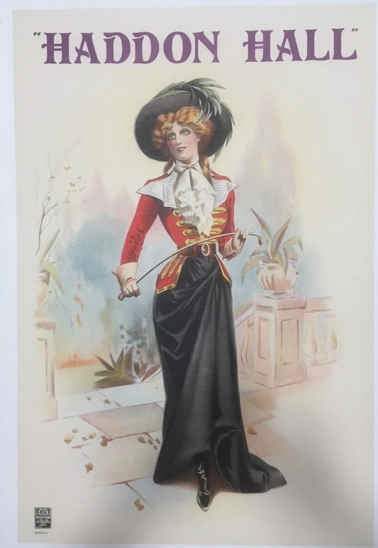 Original Vintage c. 1920 English Haddon Hall Opera Poster Linen Backed: Title: Original Vintage c. 1920 English Haddon Hall Opera Poster Linen Backed Description: A woman holds a riding crop in this beautiful circa 1920 "Haddon Hall" opera poster. The opera was originally