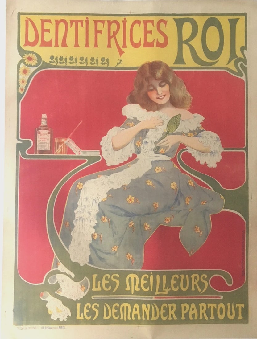 Original Vintage c.1890 Dentifrices Roi French Poster Linen Backed (1 of 6)