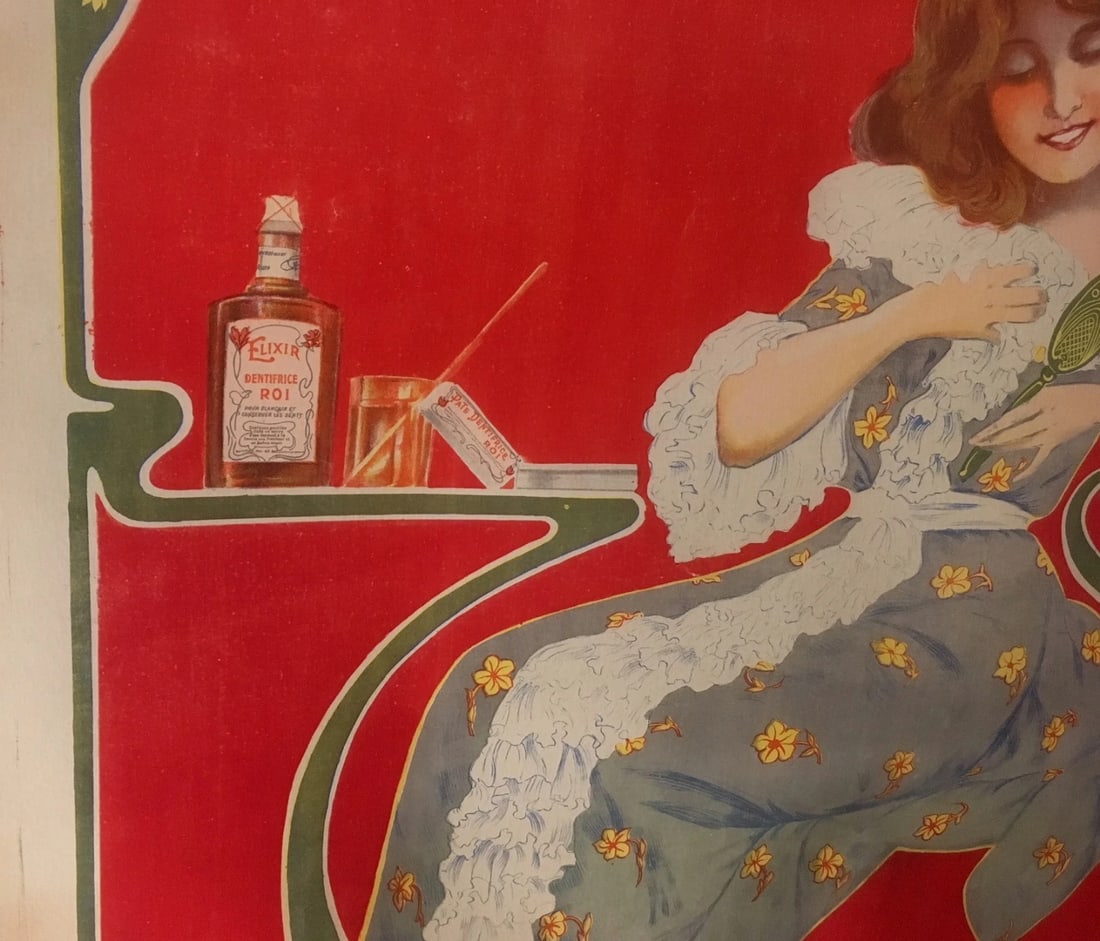 Original Vintage c.1890 Dentifrices Roi French Poster Linen Backed - 2