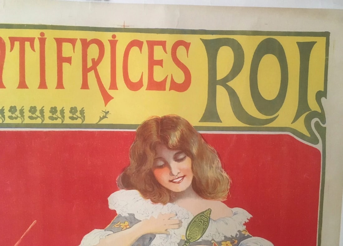 Original Vintage c.1890 Dentifrices Roi French Poster Linen Backed - 4