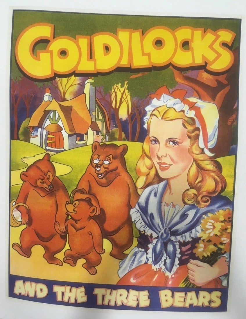 Original Vintage c.1930 Goldilocks and the Three Bears Poster Linen Backed (1 of 3)