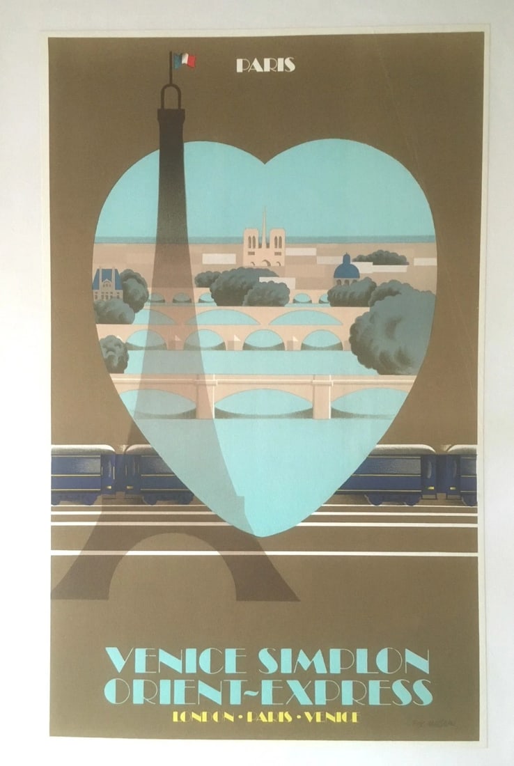 Original Vintage French Fix-Masseau Orient Express Paris Poster Linen Backed (1 of 3)