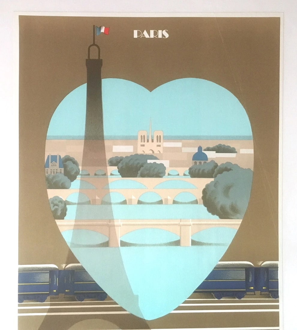 Original Vintage French Fix-Masseau Orient Express Paris Poster Linen Backed - 2