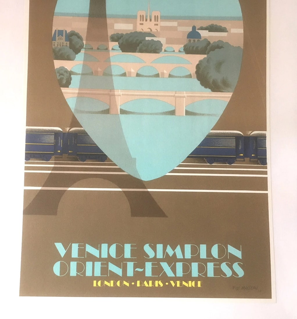 Original Vintage French Fix-Masseau Orient Express Paris Poster Linen Backed - 3