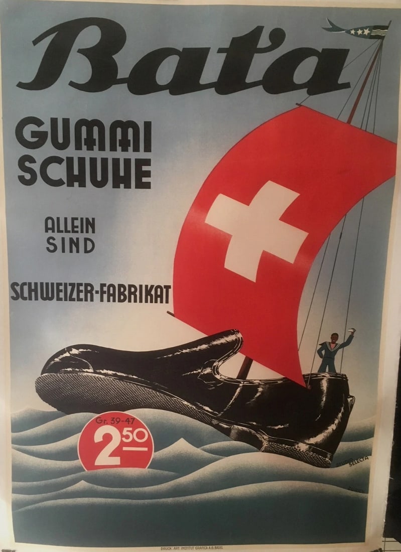 Original Vintage Swiss "Bata Shoes" Poster Linen Backed (1 of 1)