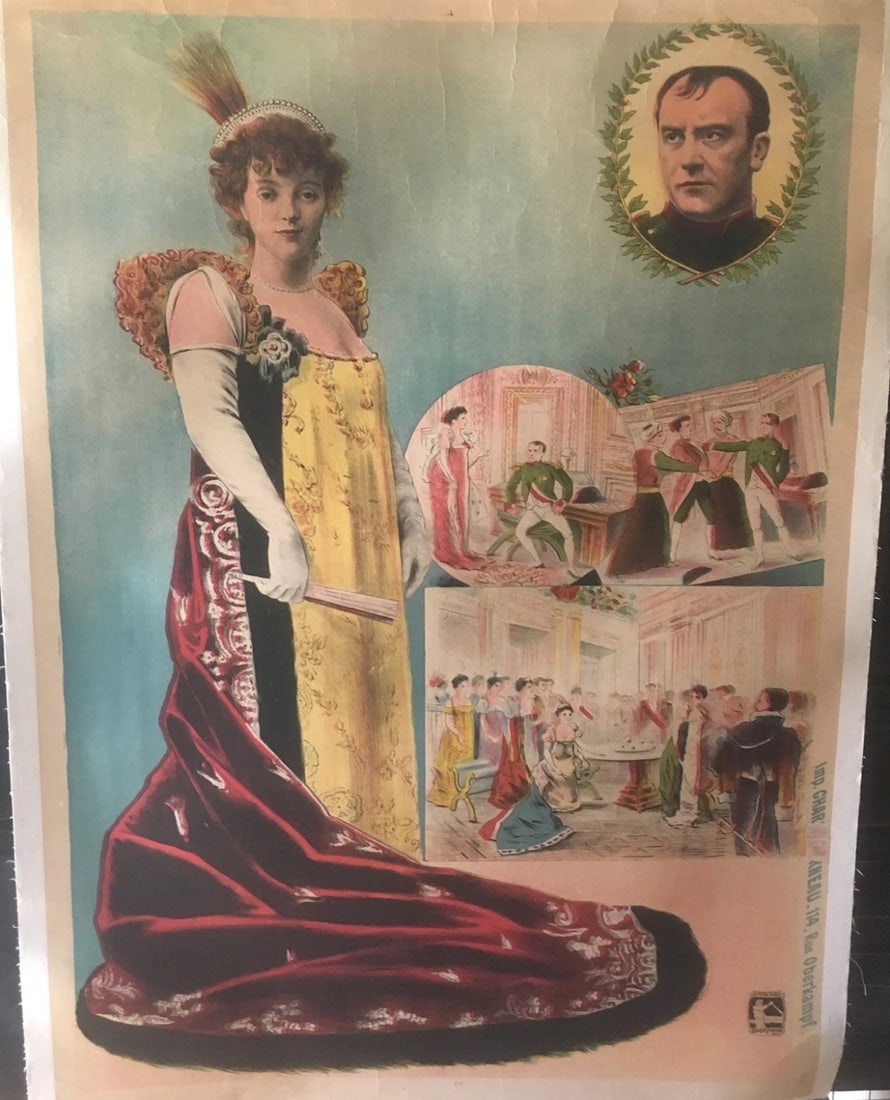 Original Vintage c.1907 French "Josephine and Napoleion" Poster Linen Backed (1 of 7)