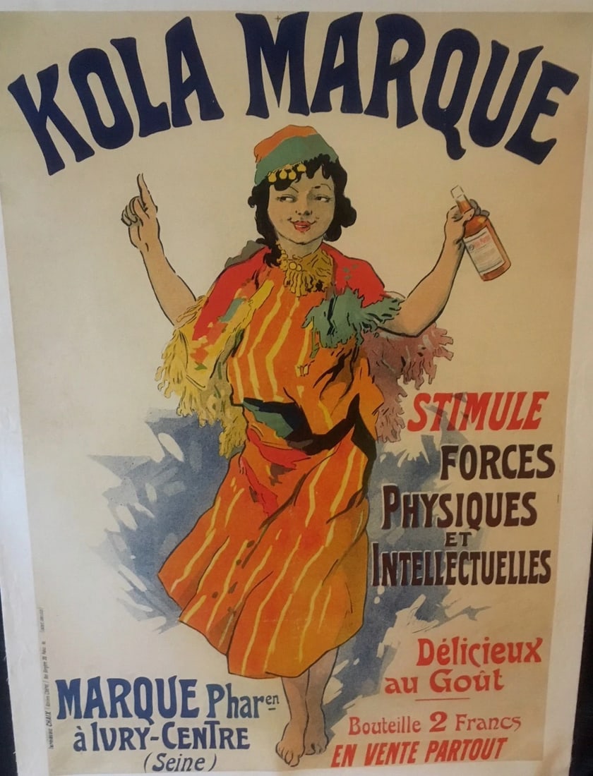 Original Vintage c.1895 Cheret "Kola Marque" Liquor Poster Linen Backed (1 of 7)
