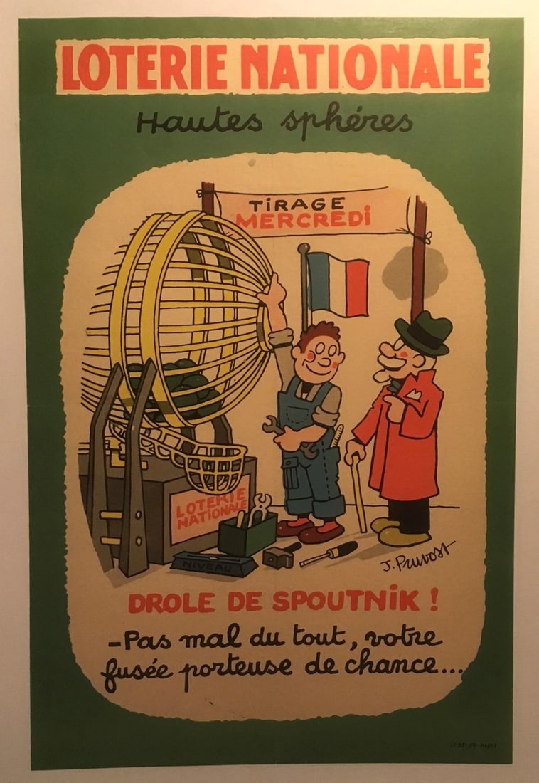Original Vintage French National Lottery "Drole de Spoutnik" Poster Linen Backed (1 of 5)