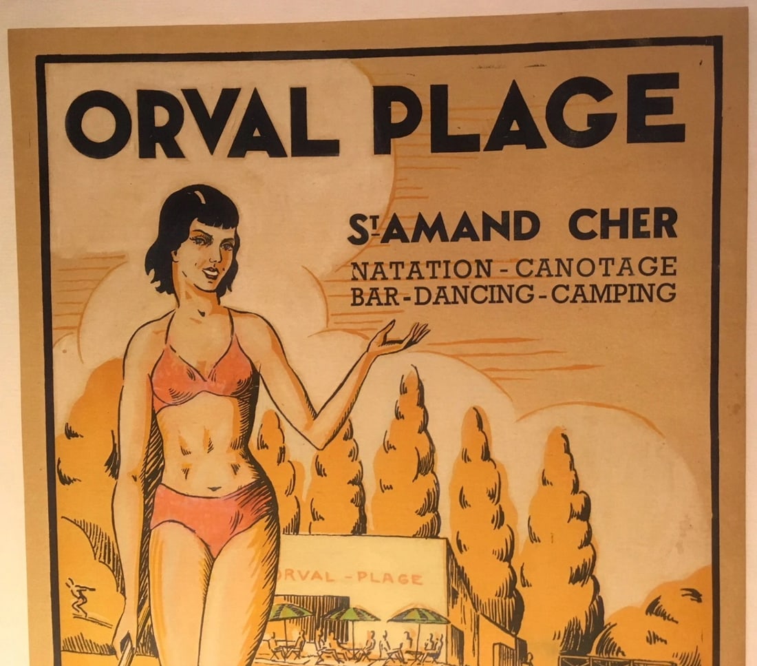 Original Vintage "Orval Plage" French Resort Poster Linen Backed - 2