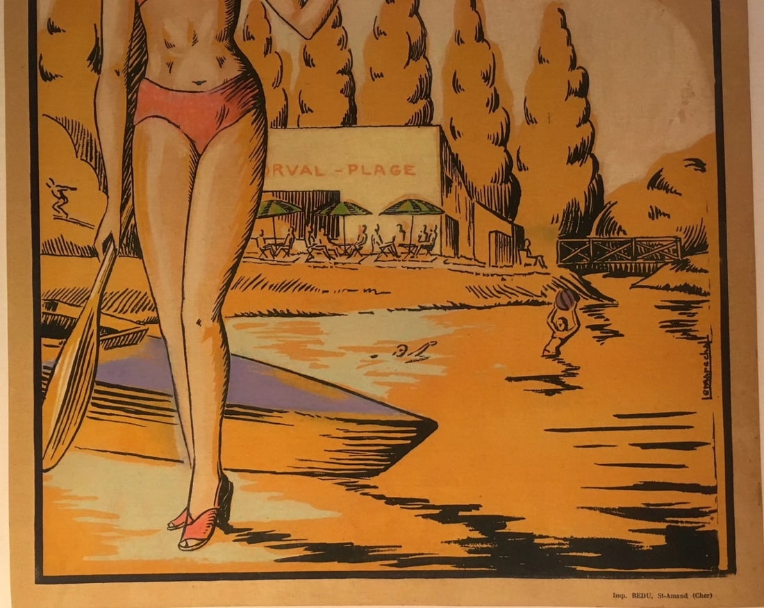Original Vintage "Orval Plage" French Resort Poster Linen Backed - 3