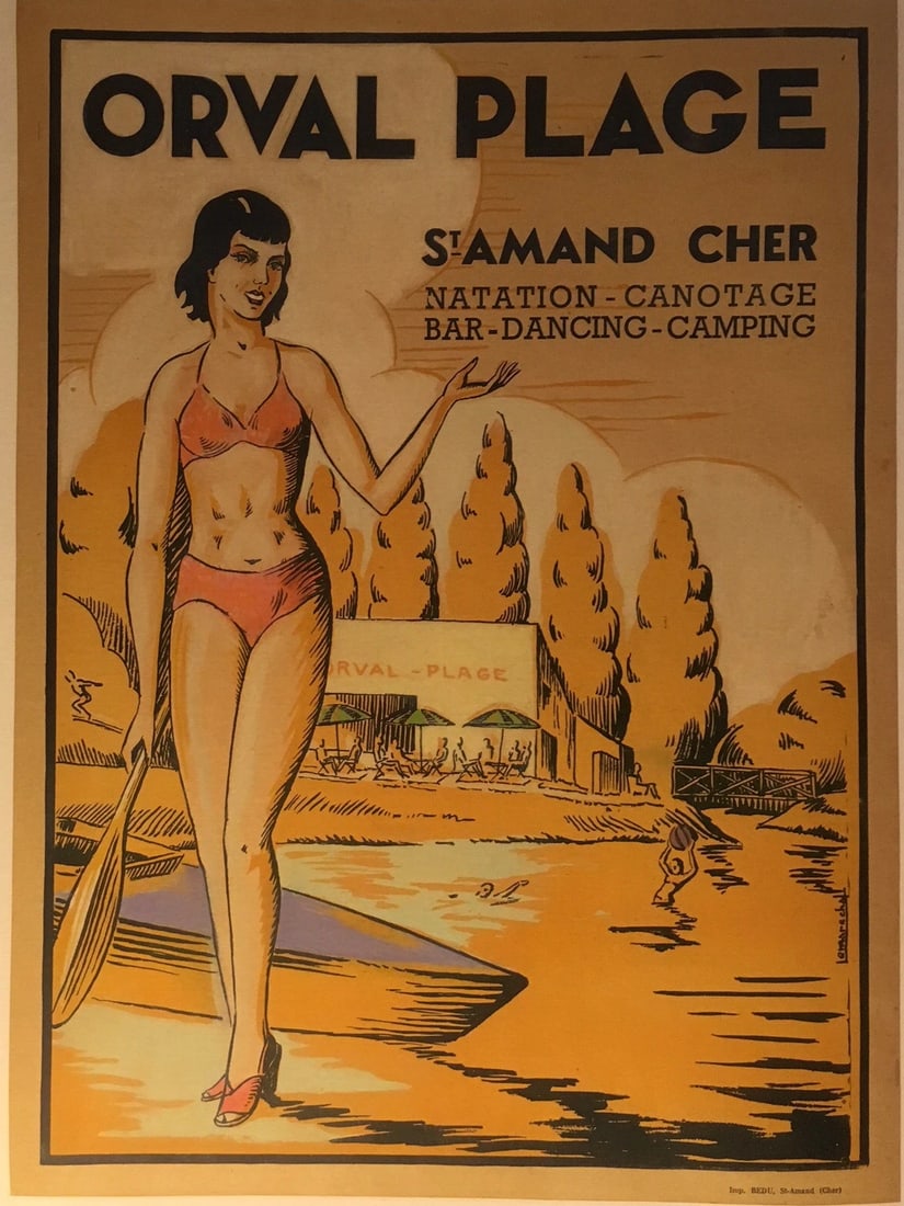Original Vintage "Orval Plage" French Resort Poster Linen Backed - 4