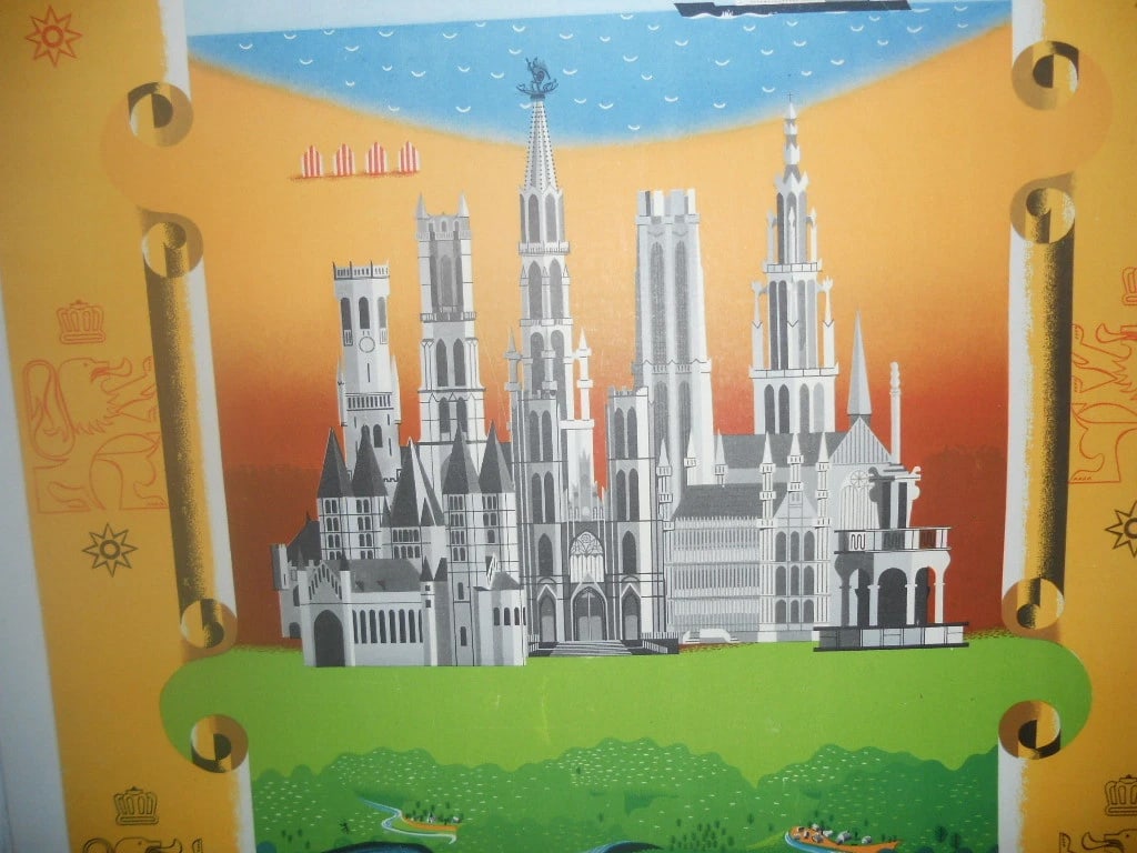 Original Vintage Visit Belgium Travel Poster Linen Backed - 4