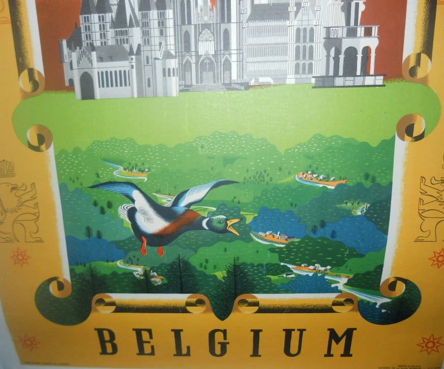 Original Vintage Visit Belgium Travel Poster Linen Backed - 5