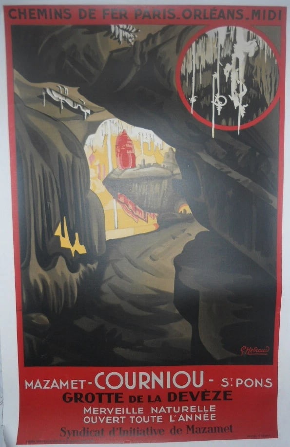 Original Vintage c.1930 Courniou French Travel Poster Linen Backed (1 of 3)