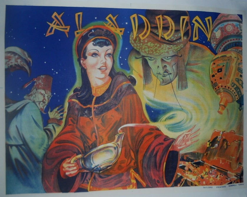 Original Vintage c.1930 Aladdin English Theater Poster Linen Backed (1 of 6)