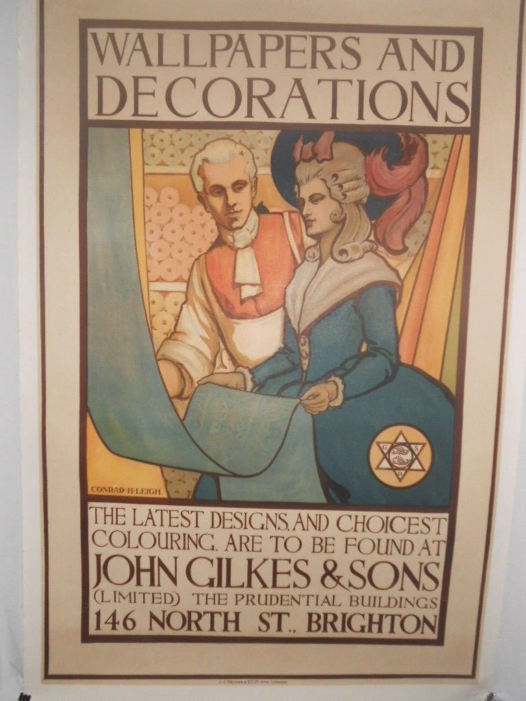 Original Vintagec.1910 English Wallpaper and Decorations Poster Linen Backed (1 of 6)