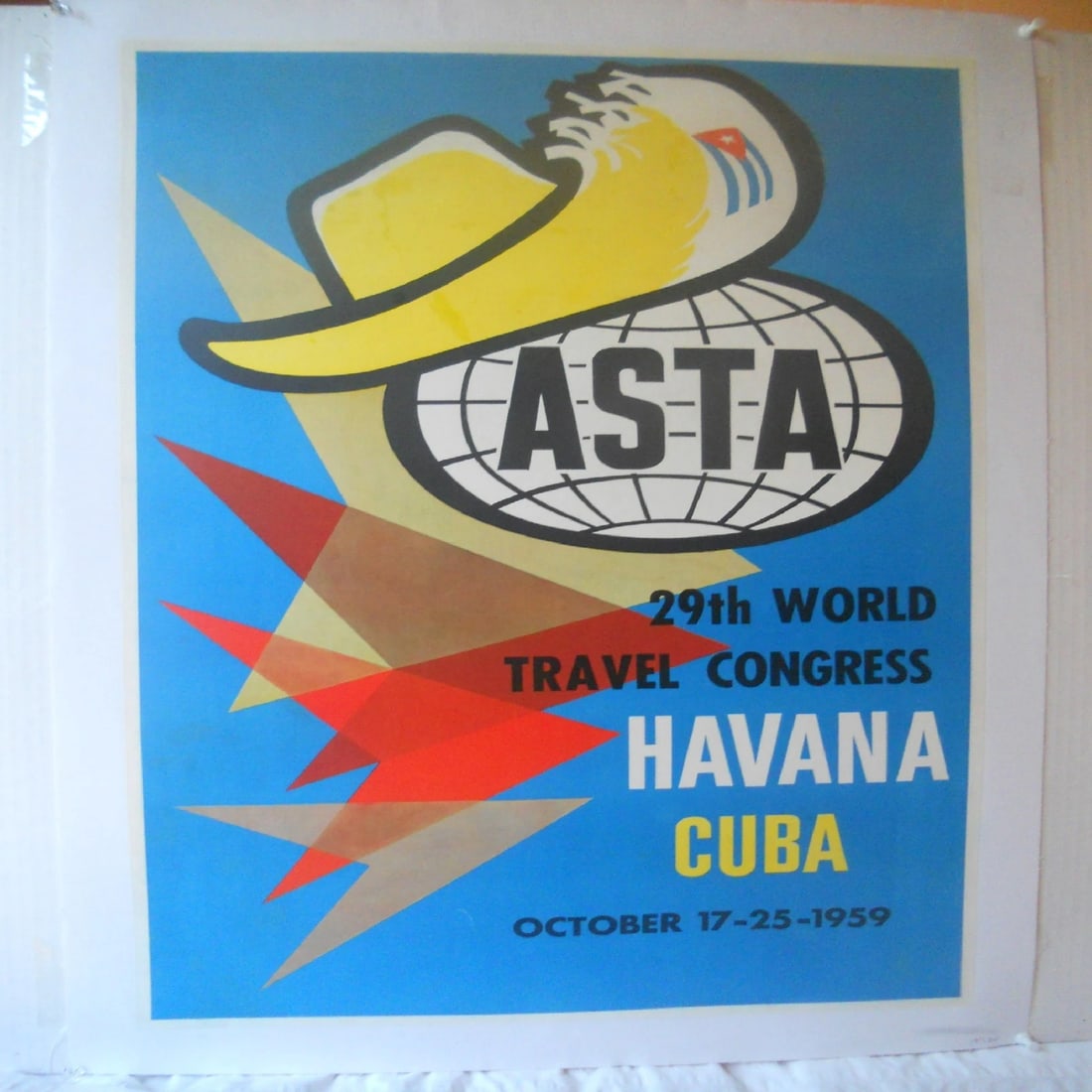 Original Vintage 1959 ASTA Havana Cuba Travel Agent Poster Linen Backed (1 of 5)