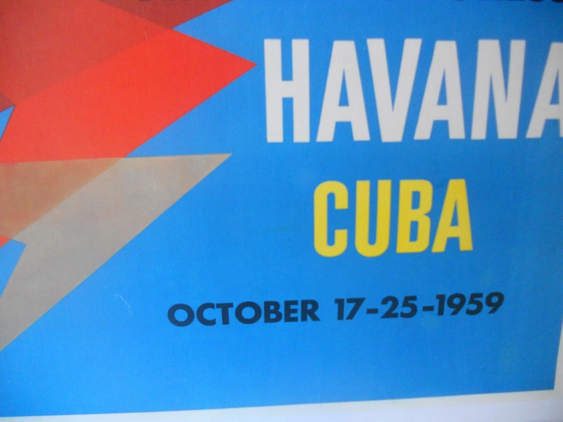 Original Vintage 1959 ASTA Havana Cuba Travel Agent Poster Linen Backed - 3