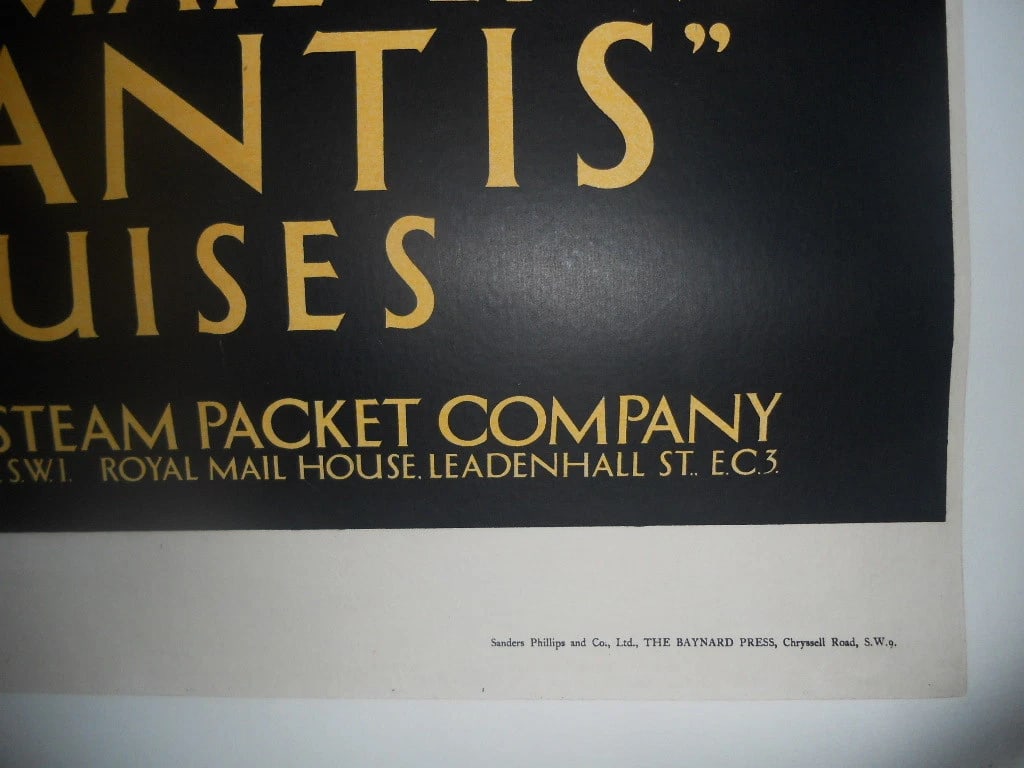 Original Vintage c.1930 Atlantic Cruises Royal Mail English Poster Linen Backed - 5