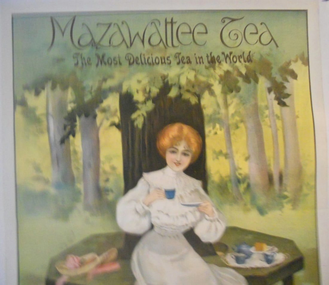 Original Vintage c.1920 Mazawatee English Tea Poster Linen Backed - 3