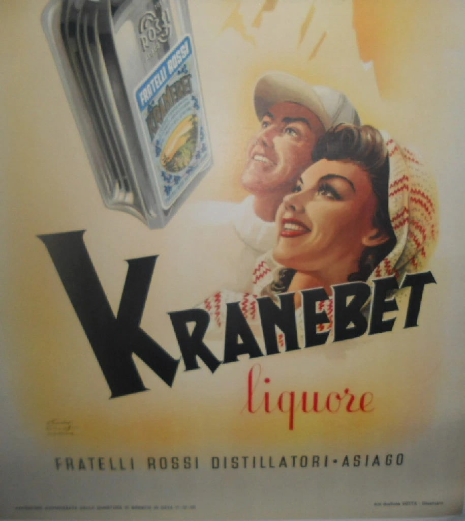 Original Vintage 1946 Kranebet Italian Liquore Poster Linen Backed - 2