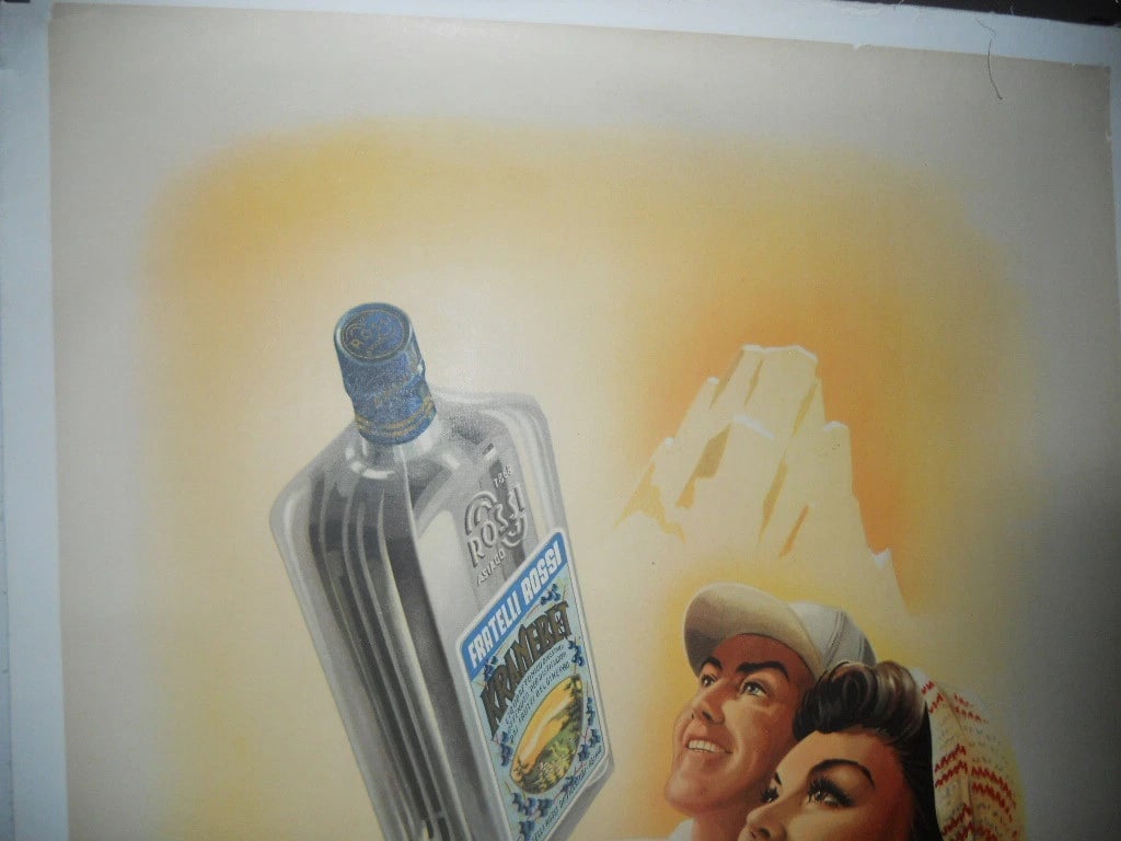 Original Vintage 1946 Kranebet Italian Liquore Poster Linen Backed - 4