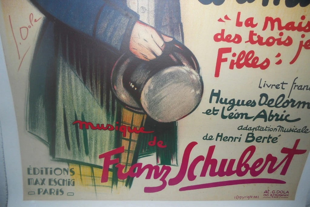 Original Vintage 1936 Chanson d'Amour Operetta Poster by Dola Linen Backed - 4