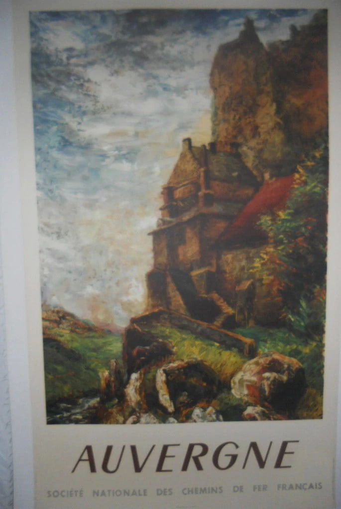 Original Vintage 1947 Auvergne FrenchTravel Poster Linen Backed: Title: Original Vintage 1947 Auvergne FrenchTravel Poster Linen Backed Description: Auvergne is a historical region in central France. The largely rural, mountainous area is a popular hiking and