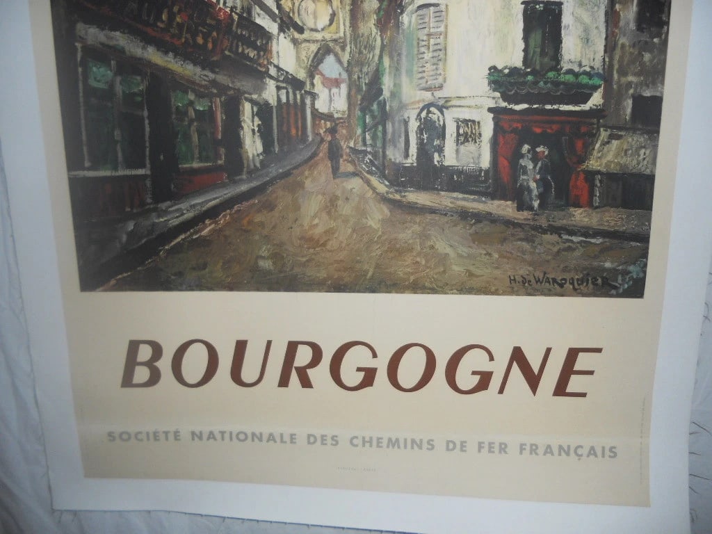 Original Vintage 1949 Bourgogne FrenchTravel Poster Linen Backed - 2