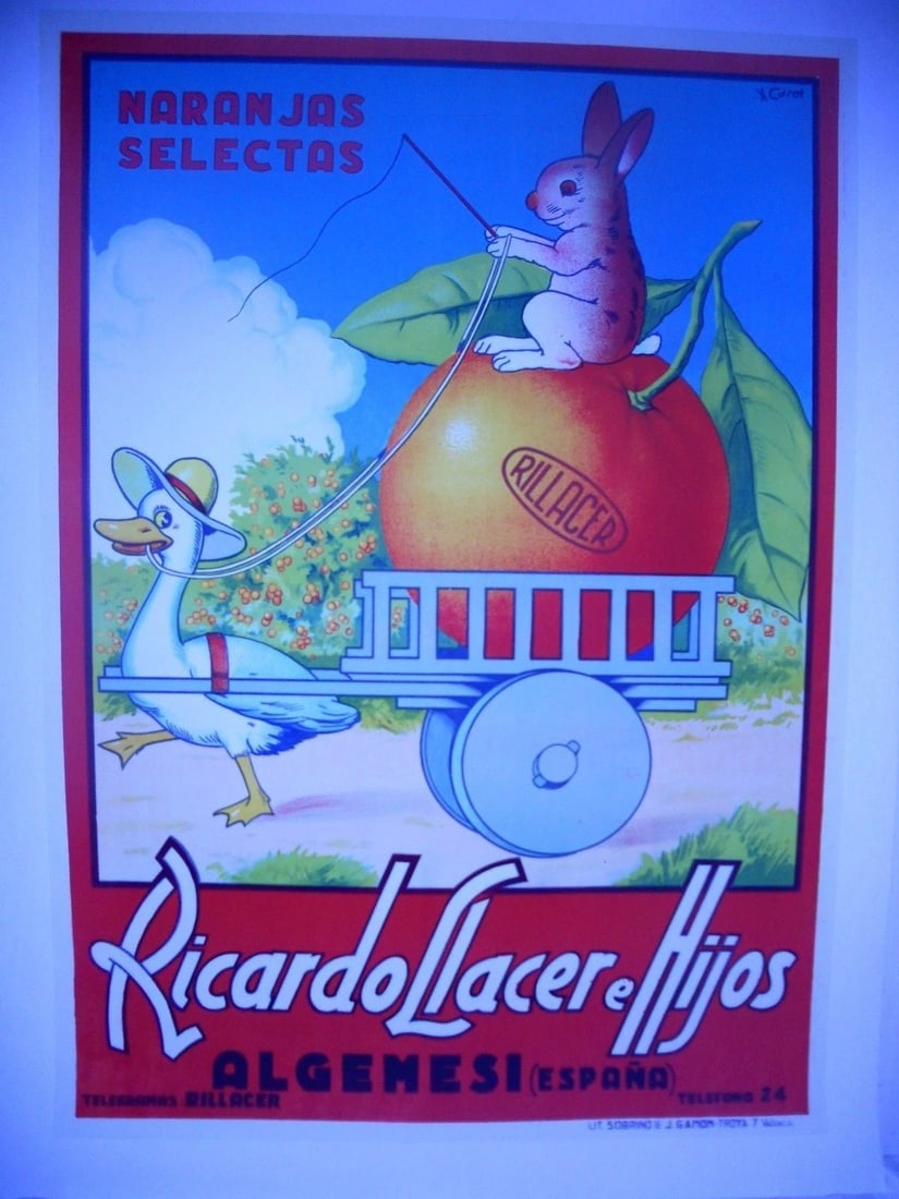 Original Vintage c.1930 Ricardo Llacer Spanish Oranges Poster Linen Backed - 6
