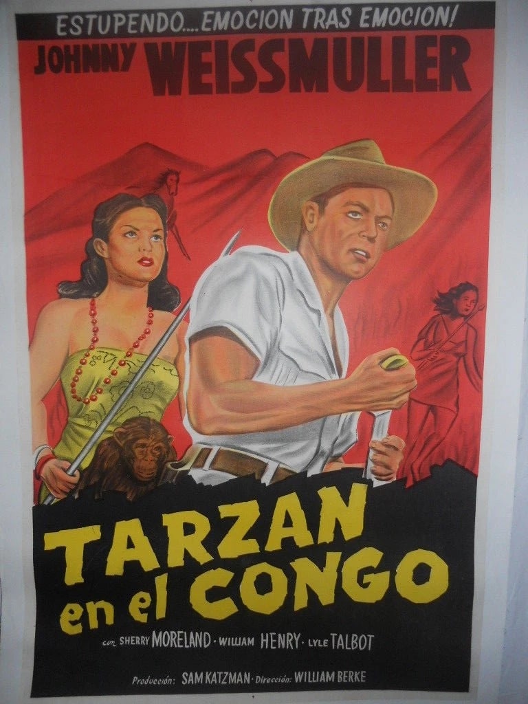 Original Vintage 1951 Tarzan in the Congo Spanish Dubbed Poster Linen Backed (1 of 3)
