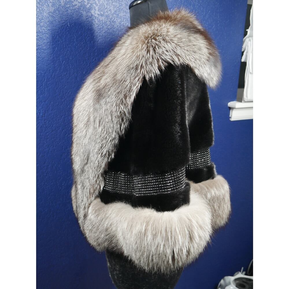 Stunning Black female Mink & Indigo Fox Fur Stole Wrap Cape Coat Jacket - 2