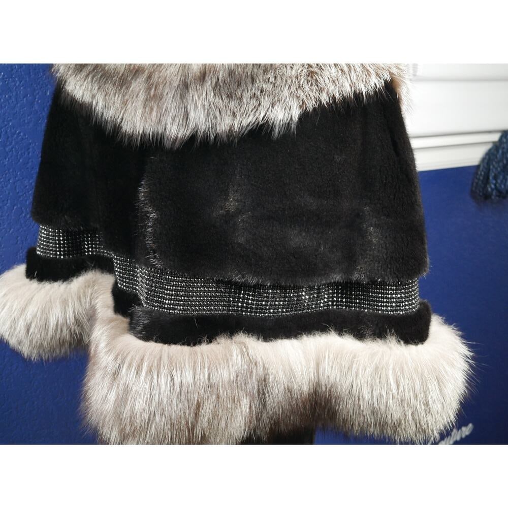 Stunning Black female Mink & Indigo Fox Fur Stole Wrap Cape Coat Jacket - 4