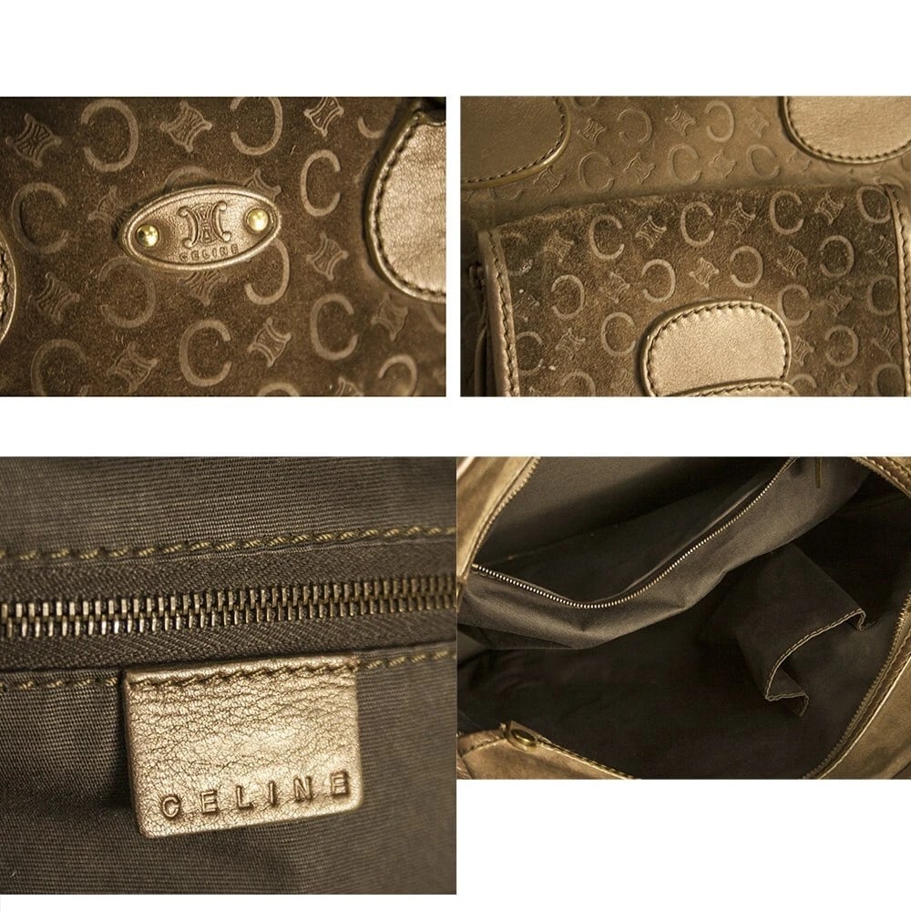 Celine Monogram Brown Suede Shiny Leather Top Handles Grab bag Handbag - 5