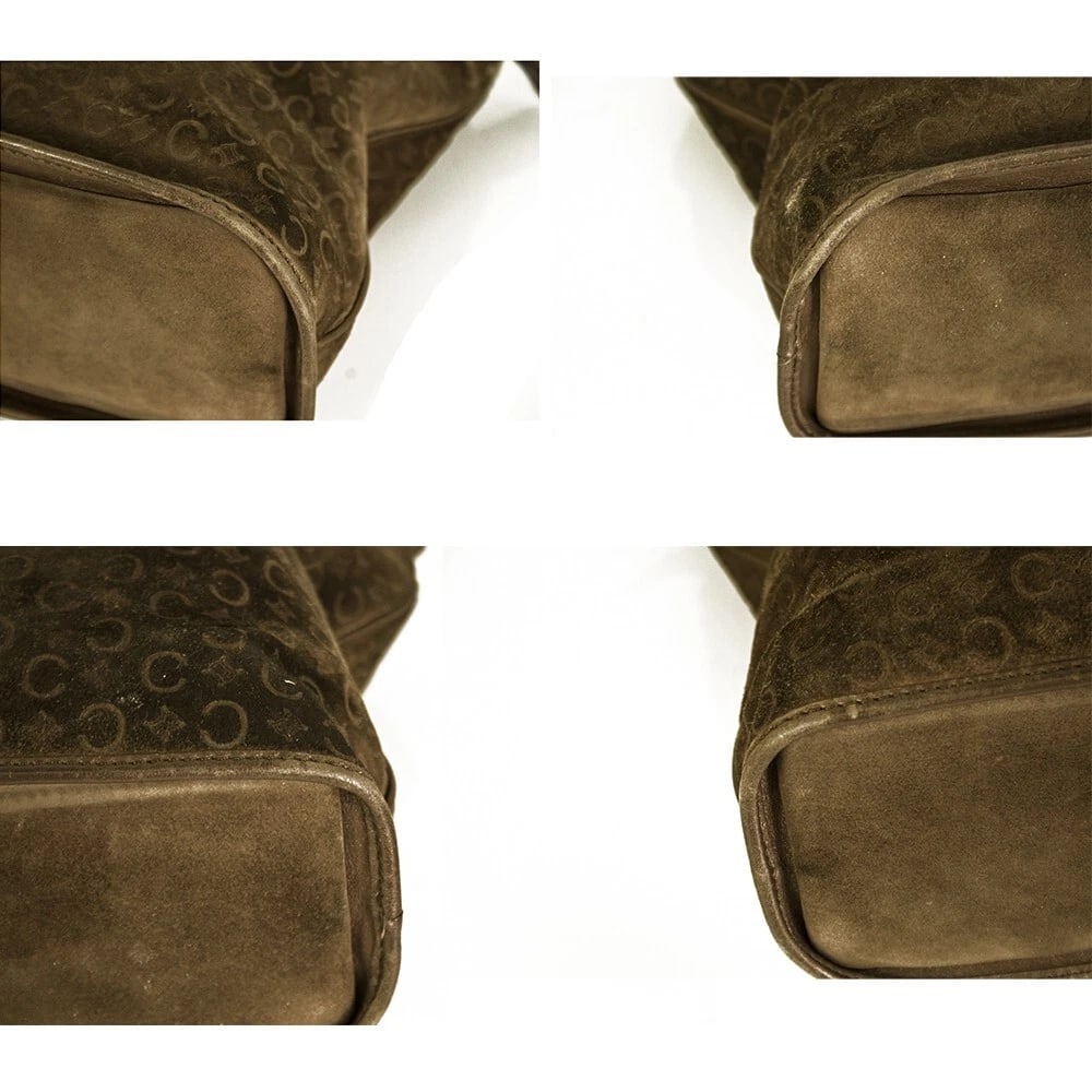 Celine Monogram Brown Suede Shiny Leather Top Handles Grab bag Handbag - 8