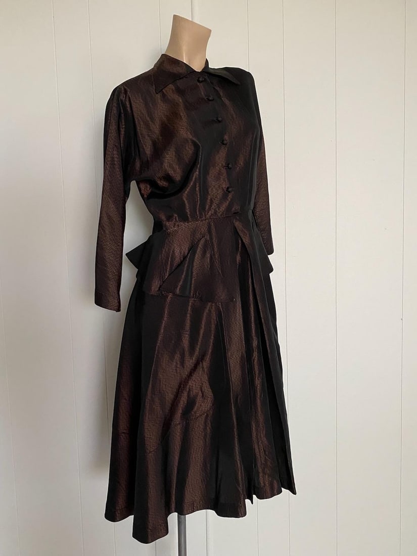 Vintage 1950s Coppery Brown Cocktail Dress Sz M L W 28.5 - 3