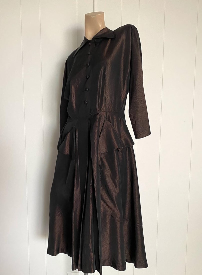 Vintage 1950s Coppery Brown Cocktail Dress Sz M L W 28.5 - 4
