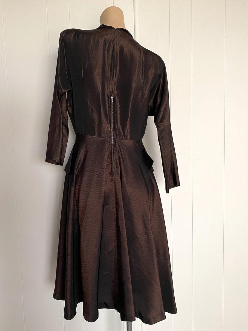 Vintage 1950s Coppery Brown Cocktail Dress Sz M L W 28.5 - 7