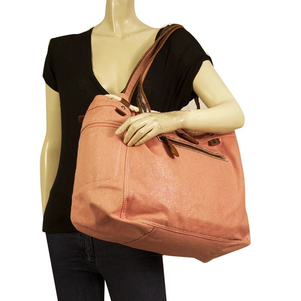 Juicy Couture Shiny Pink Canvas Rope Large Shoulder bag Summer Beach Tote - 10