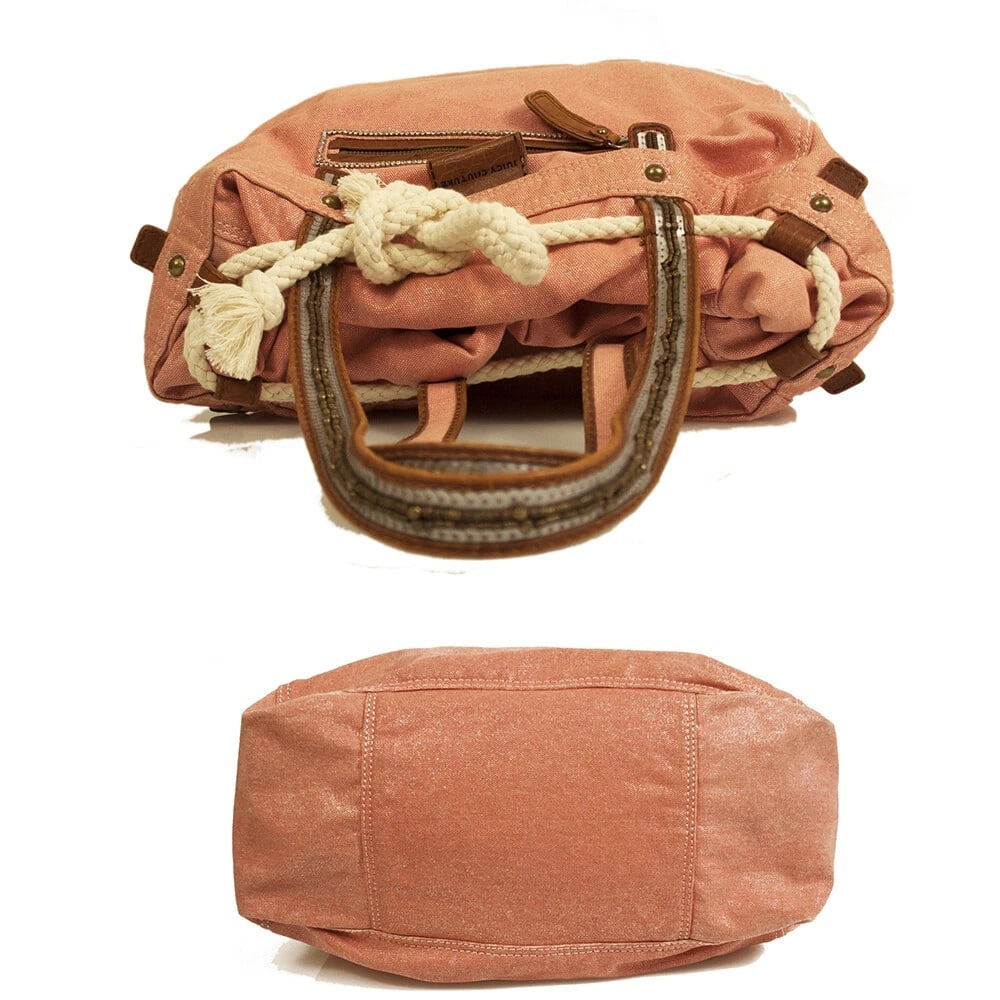 Juicy Couture Shiny Pink Canvas Rope Large Shoulder bag Summer Beach Tote - 5