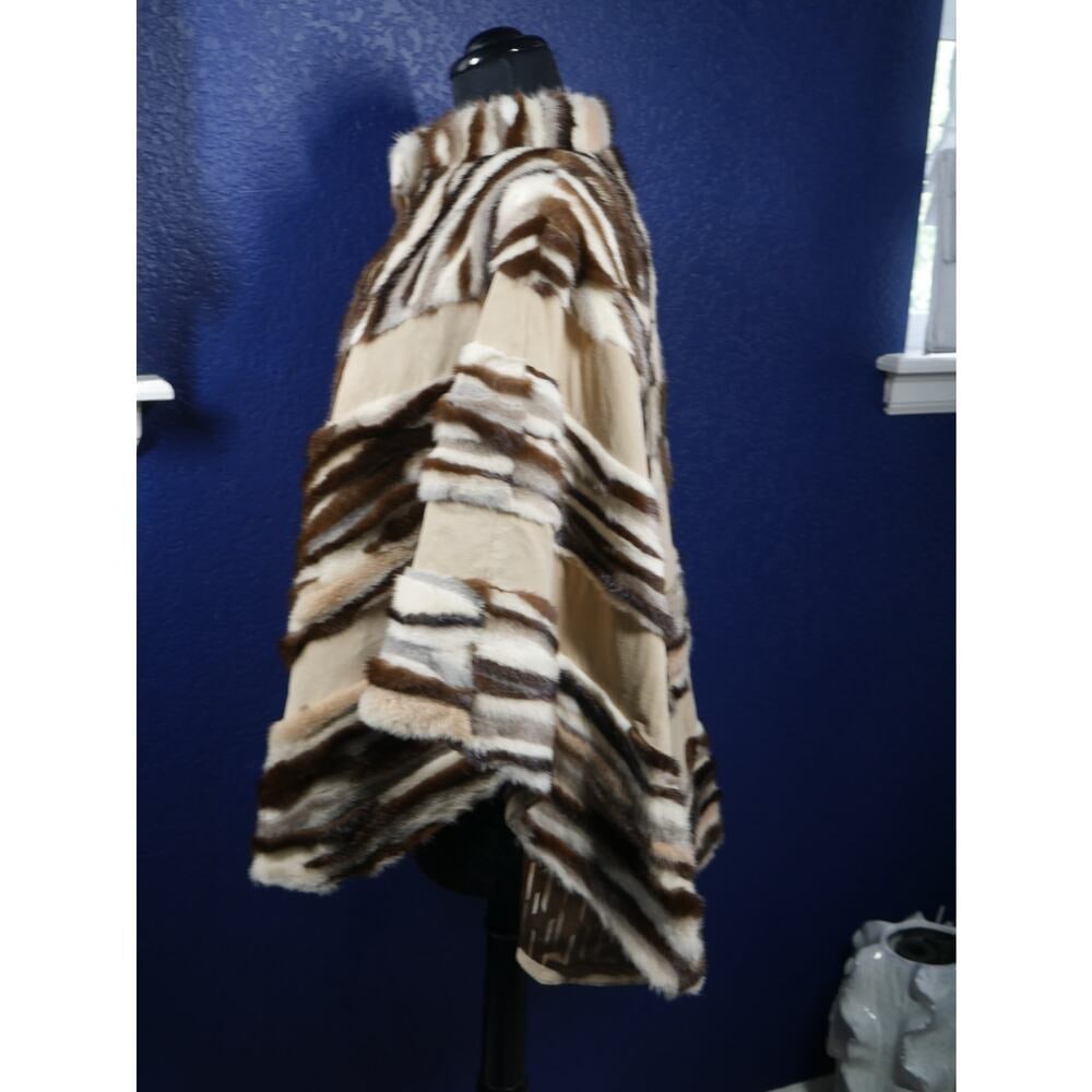 Beautiful Mink Fur & Suede Poncho Coat Jacket - 2