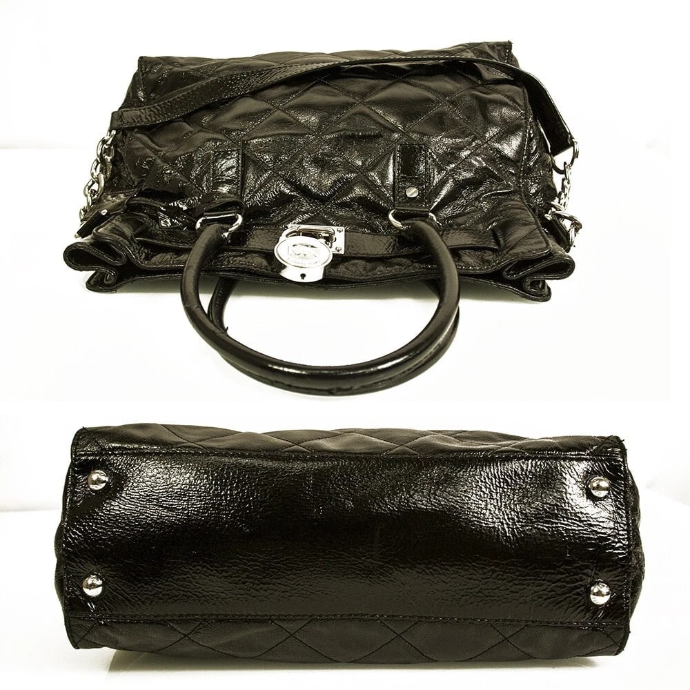 Michael Kors Hamilton Black Quilted Patent Leather Padlock Handbag Shoulder bag - 3