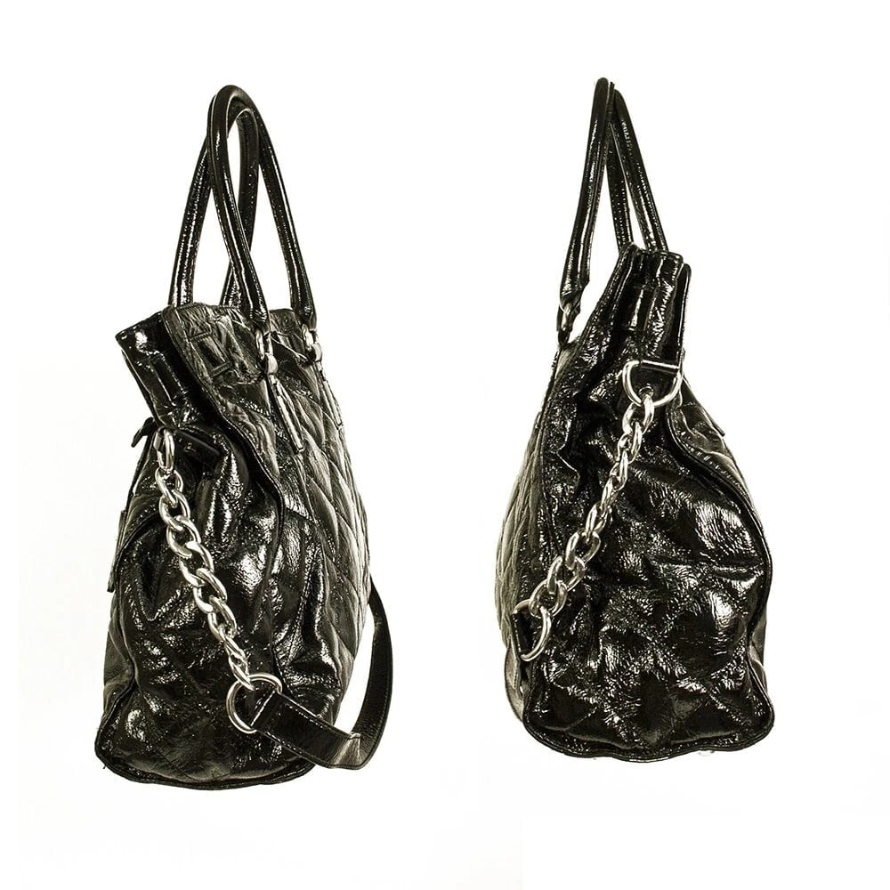 Michael Kors Hamilton Black Quilted Patent Leather Padlock Handbag Shoulder bag - 5