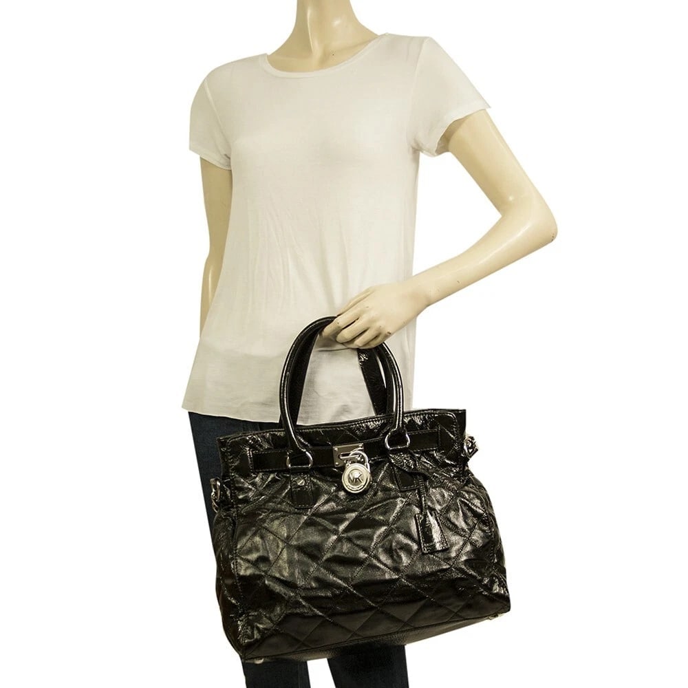 Michael Kors Hamilton Black Quilted Patent Leather Padlock Handbag Shoulder bag - 6
